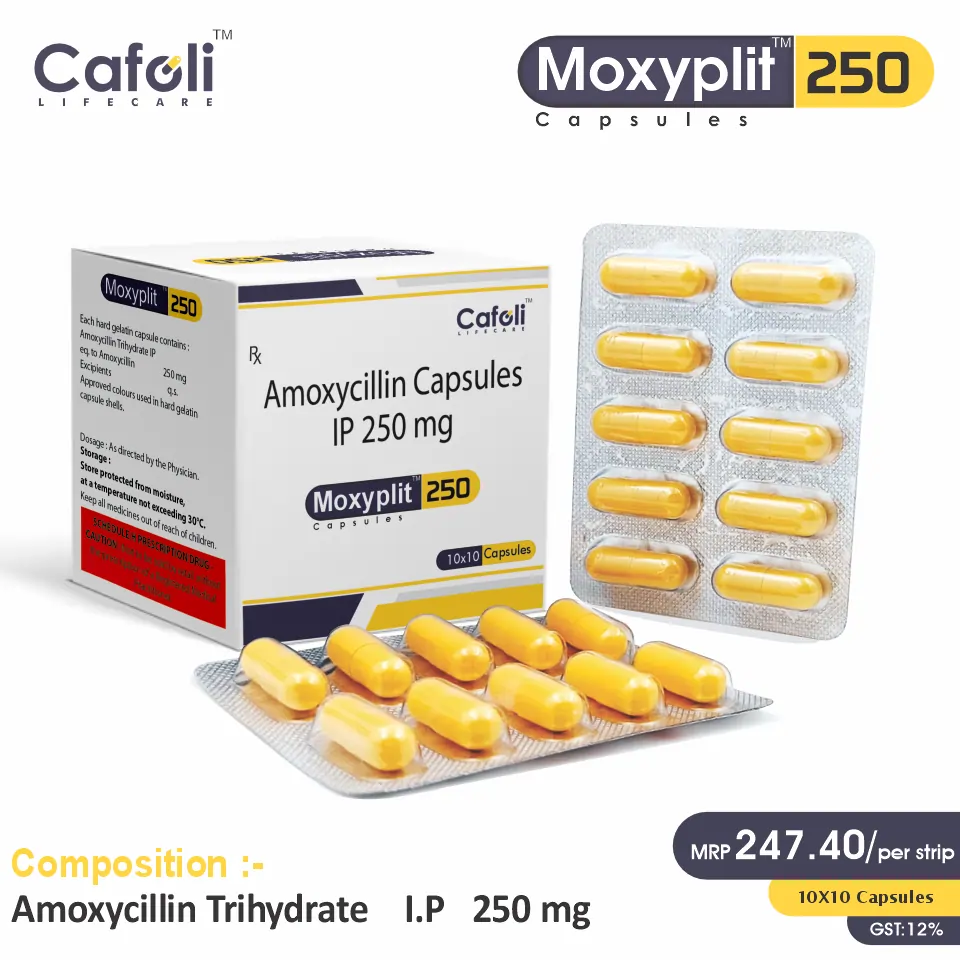 Amoxycillin (250mg) Capsule at the best price in PCD Pharma Franchise for Beta-lactamase Inhibitor therapy.